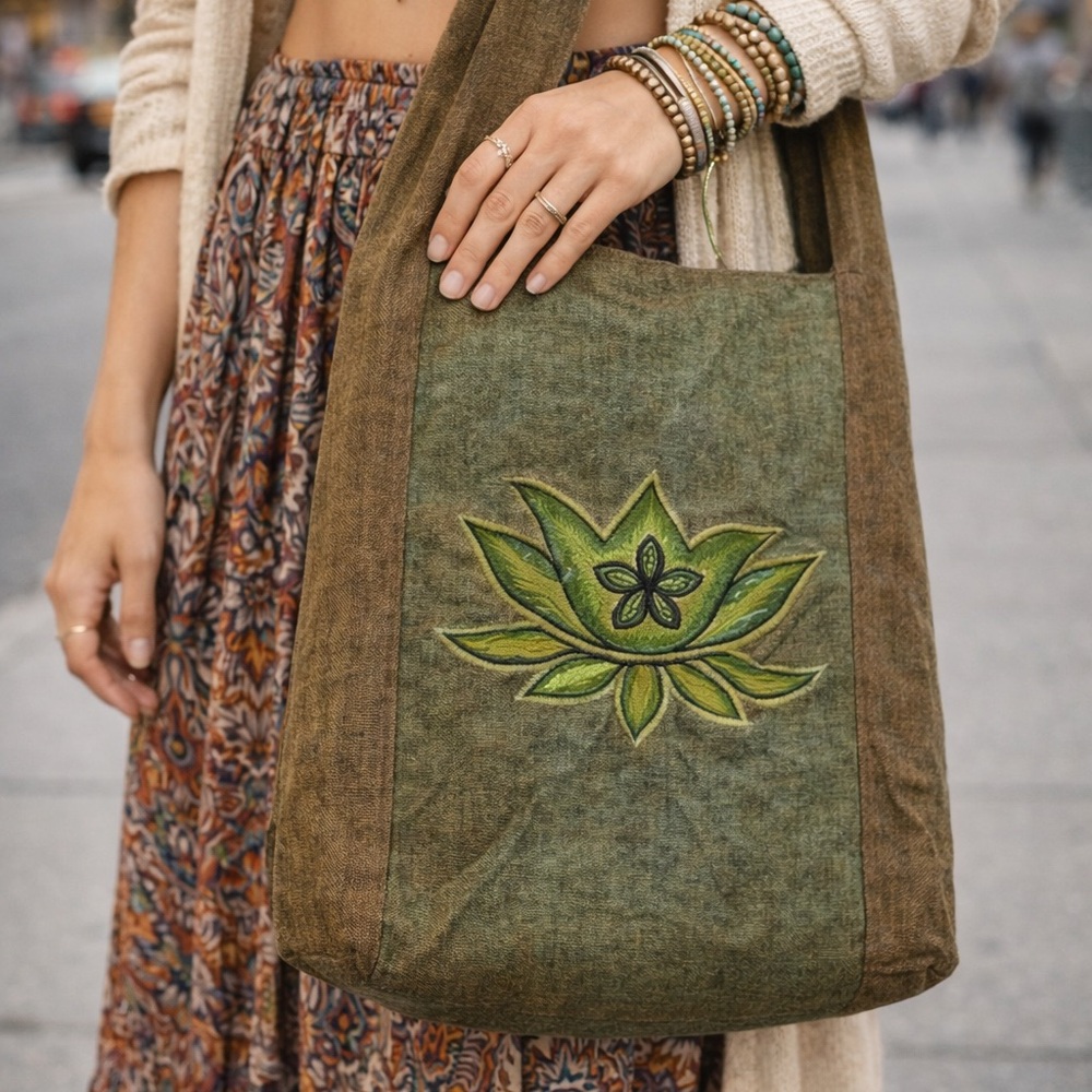 Earthy Tote Bag with Leaf Design